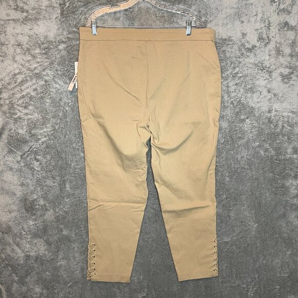 Zac Rachel Women Slim Ankle Stretch Pull On High Rise Chino Pants 18W Plus Tan - Picture 2 of 10